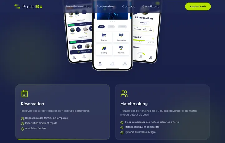 PadelGo Manager : Présentation de la réservation et du matchmaking.